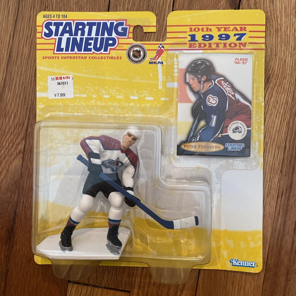 Vtg 1997 NIP Starting LineUp Figure & Card NHL Peter Forsberg Colorado Avalanche