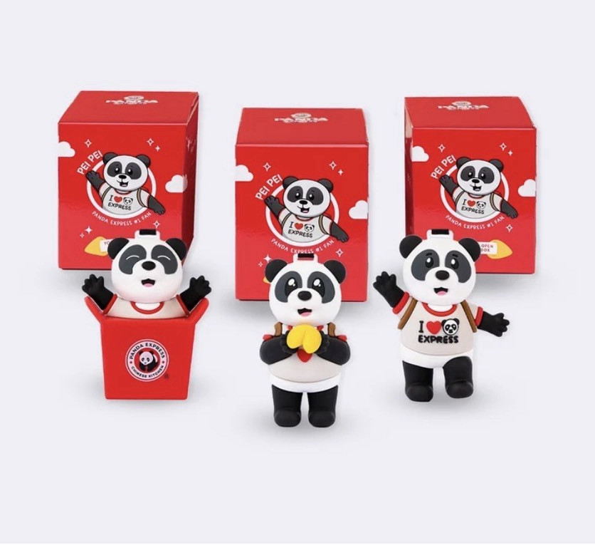Panda Express Panda Figure Set 3pc Plastic Mini Figures/Keychains Red Box