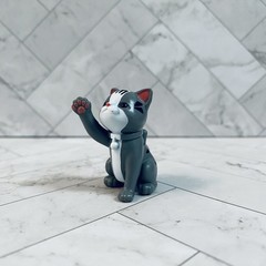 Gray Barbie Doll Size Pet Japanese Beckoning Tabby Lucky Cat Toy Figure