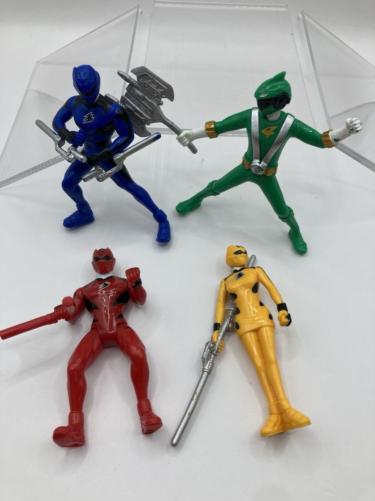 Lot of 4 Bandai Power Rangers Jungle Fury Green Blue Red Yellow 3.5″ w/ Weapons
