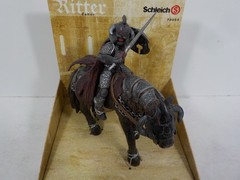 N A327 SCHLEICH Dark Knight in Silver Armor on Horse Figure Ritter 70059