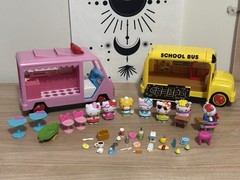 Hello Kitty Lot Of Figures, Accessories, And Vehicles School Bus Food Truck