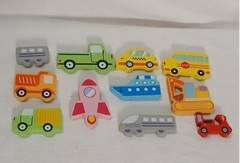 Wooden Pieces (11) Toddler Toys Yacht Truck Bus Car Plane Rocket Scooter Shapes