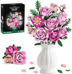 Pink Rose Bouquet Flowers Building Set, 834Pcs Roses Artificial Flowers…