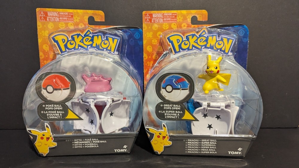 Lot Of 2- Pokemon Mini Figs – Ditto W/ Pokeball And Pikachu W/ Greatball By Tomy