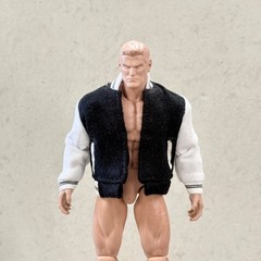PB-LTJKT: 1/12 Black Varsity Jacket with white sleeve for 6″ muscular body