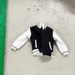 PB-LTJKT: 1/12 Black Varsity Jacket with white sleeve for 6″ muscular body