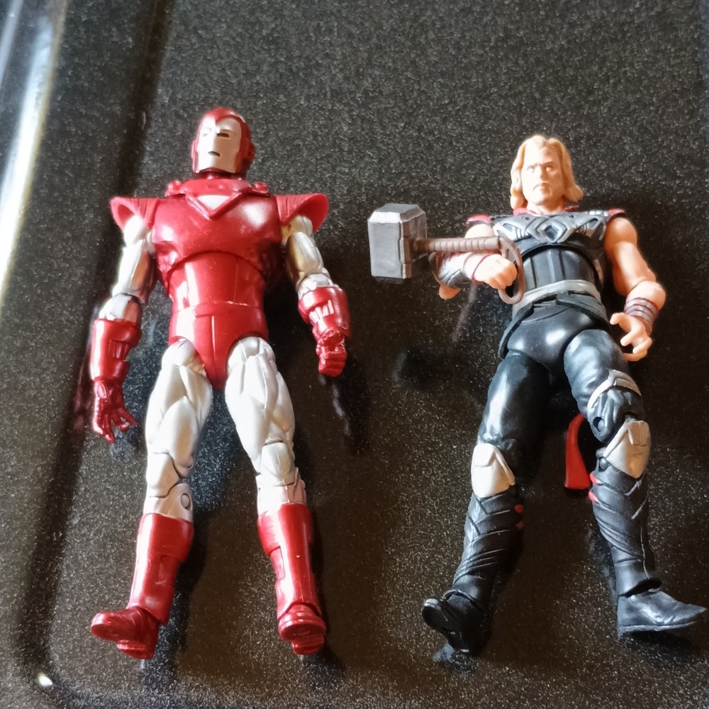Marvel Iron Man & Thor Plastic Action Figure Lot w/ Hammer, Red/Silver/Black
