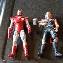 Marvel Iron Man & Thor Plastic Action Figure Lot w/ Hammer, Red/Silver/Black