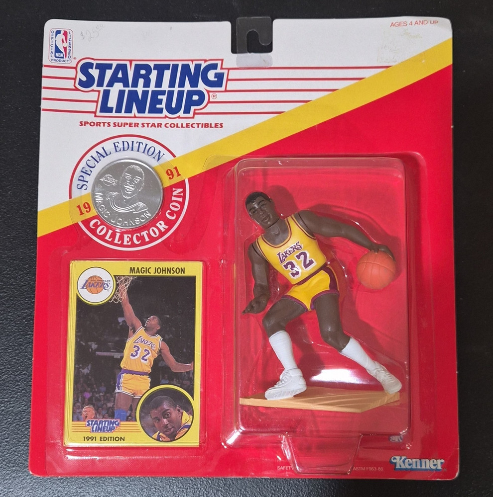 Kenner Starting Lineup 1991 Special Edition Magic Johnson Figure w/ Card Coin