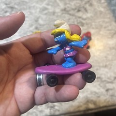 Lot Of 5 Vintage Smurf PVC Plastic Figures, Skateboard, Mushroom Sports