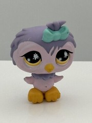 LPS Purple Owl Littlest Pet Shop 924 Bird Bow Pet Toy Hasbro 2007 Yellow Eyes