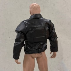 PB-LJK-L: 1/12 Black Biker Faux Leather Jacket for 6 inch muscular body