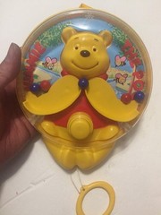 Vintage Winnie the Pooh Crib Pull Toy Arms Bounce Balls Yellow Red 4A MINT