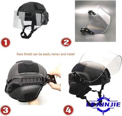 LEJUNJIE Tactical MICH 2000 Fast Helmet with Clear Riot Visor One Size, BK