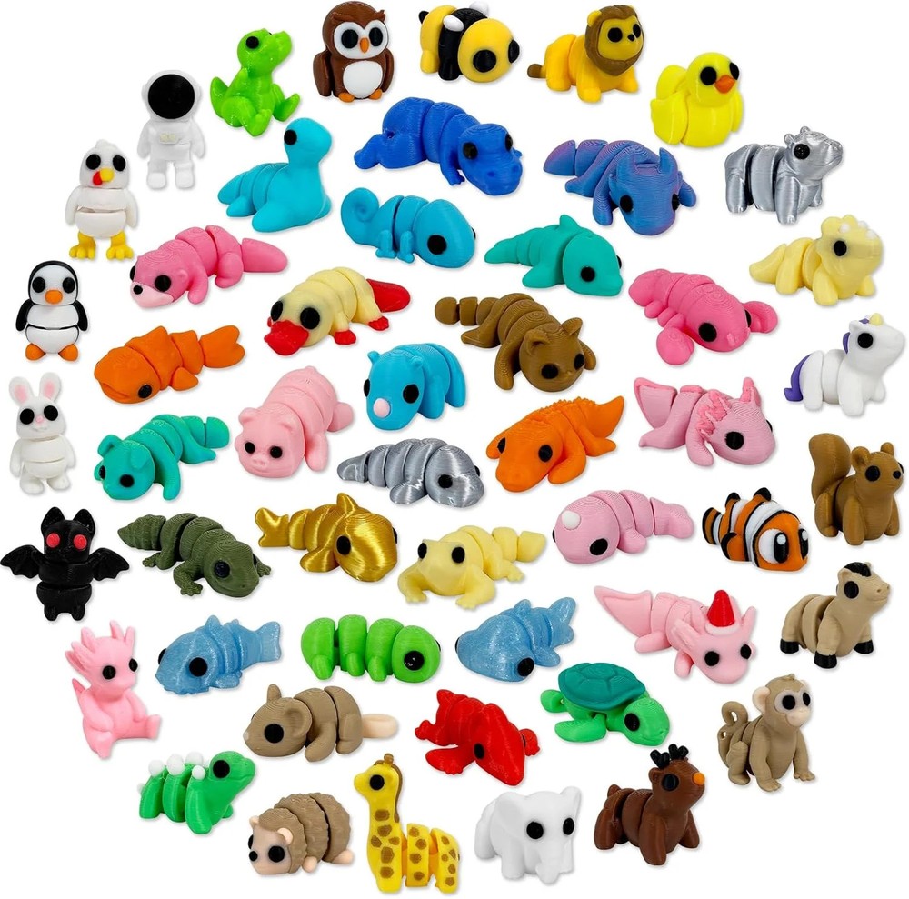 50pcs 3D Printed Articulated & Static Mini Animal Figures – Flexible & Decorativ