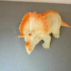 Vintage Opaque Orange Triceratops and Green Apatosaurus Dinosaur Toys
