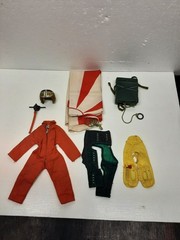 Original 1964 1967 GI Joe Fighter Pilot Action Figure w Full Uniform, Parachute