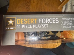 US Army 11 Piece Desert Forces Playset Off Road Vehicle – Weapons Tools Soldiers
