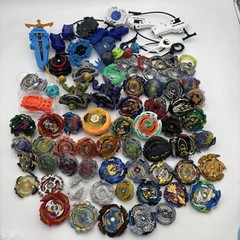 Large 90+ Piece Lot Of Beyblade Spinners, Discs, Launchers, Parts