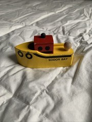 1992 Wooden Thomas & Friends Train 1st Edition Sodor Bay Tug Boat Black Stack