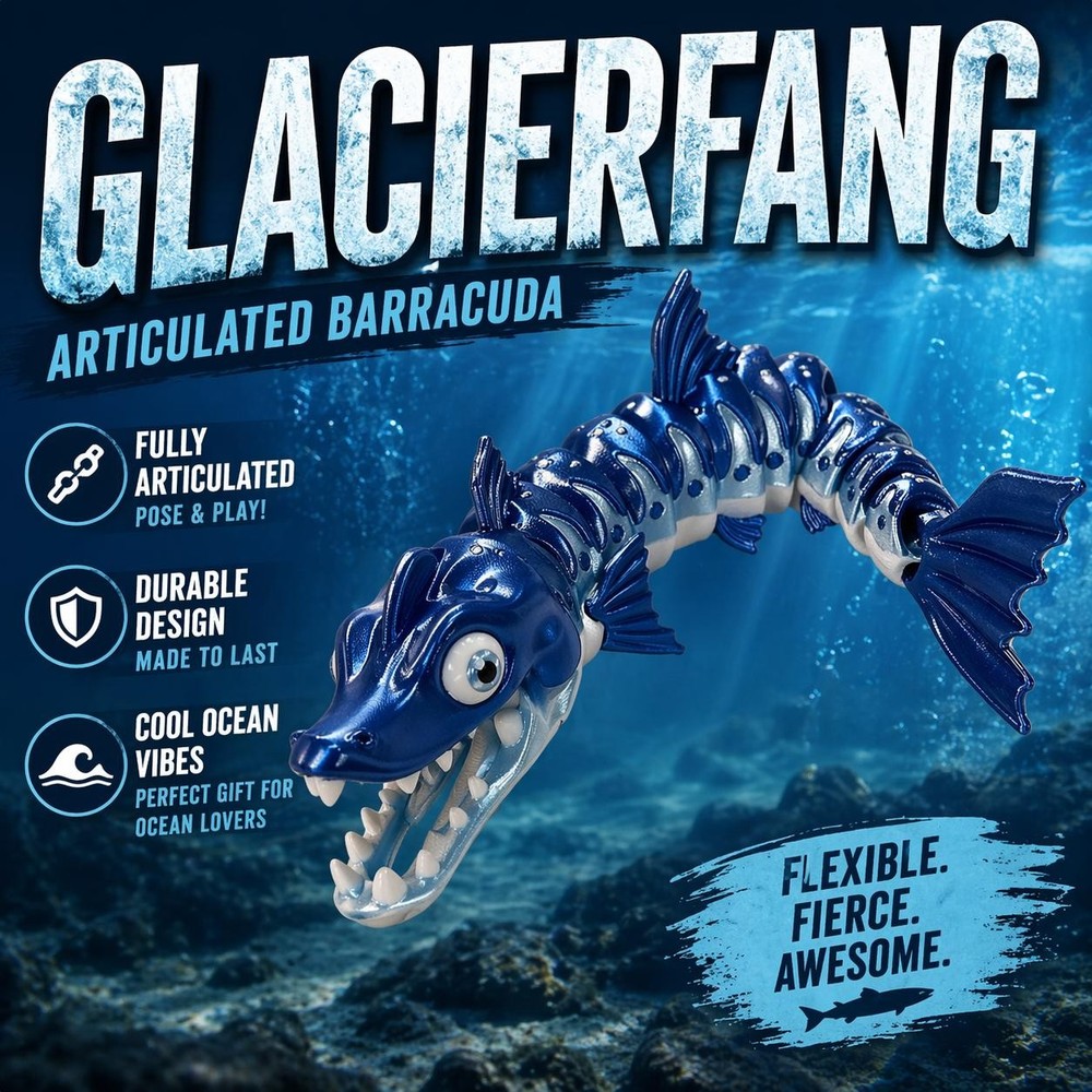 Glacierfang Articulated Barracuda Flexi Fish Toy Blue Silver Ocean Sea Monster
