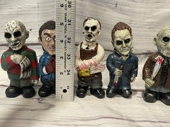 (5)Horror Movie Gnome Tiki Figures Lot Halloween Scream Freddy Jason Leatherface