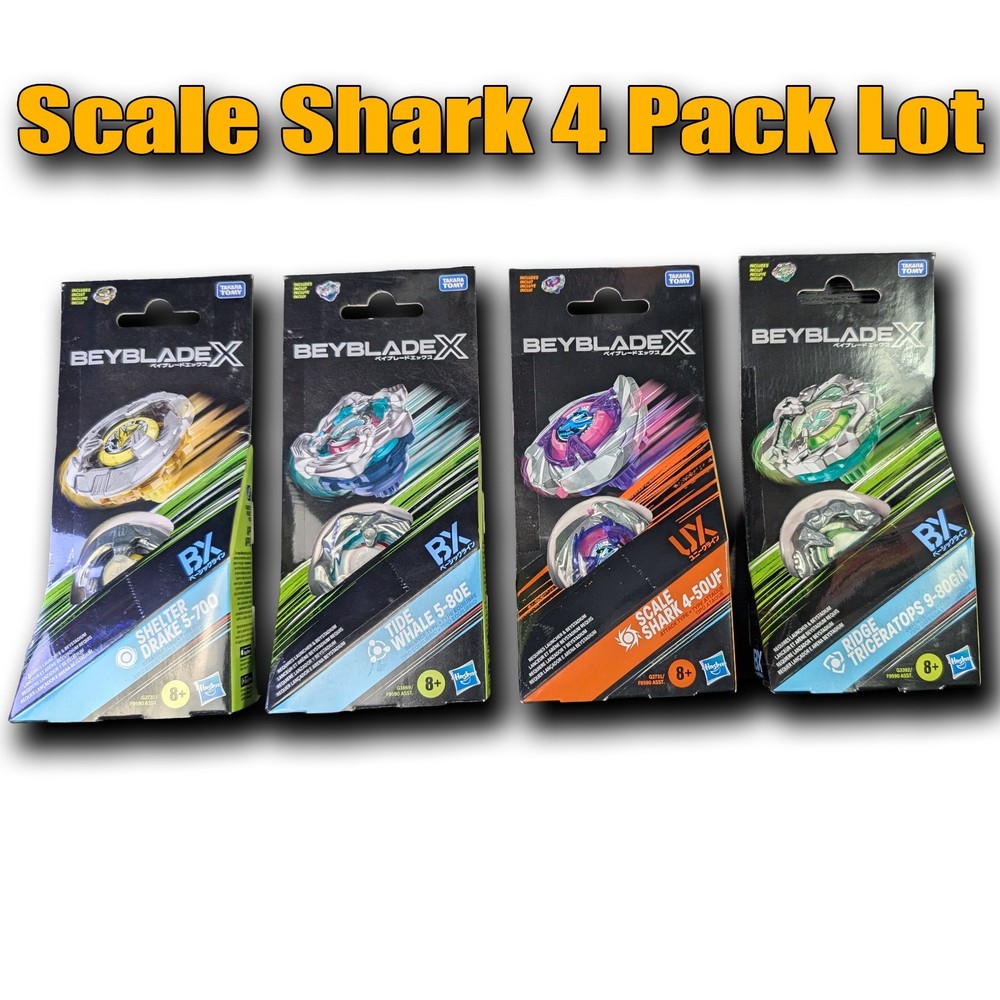 Beyblade X Scale Shark, Tide Whale, Shelter Drake, Ridge Tricera Lot of 4 Beys