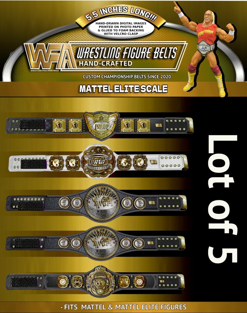 IWGP Japan Lot Of 5 MATTEL ELITE Scale Wrestling Figure Belts 5.5 INCHES LONG b