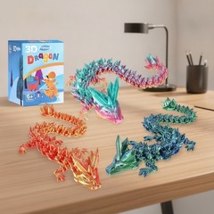3 Pc 12in 3D Printed Crystal Dragon, Flexible Articulated