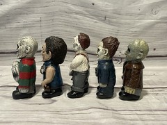 (5)Horror Movie Gnome Tiki Figures Lot Halloween Scream Freddy Jason Leatherface