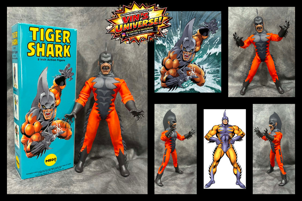 Custom 8″ Mego Scale Namor Sub-mariner Todd Arliss Tiger Shark! Action Figure