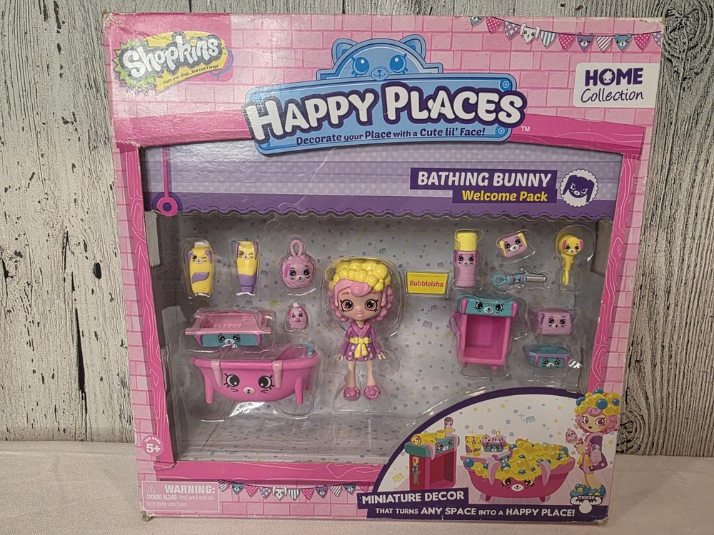 Shopkins Happy Places Welcome Pack Bathing Bunny with Bubbleisha Doll – NEW