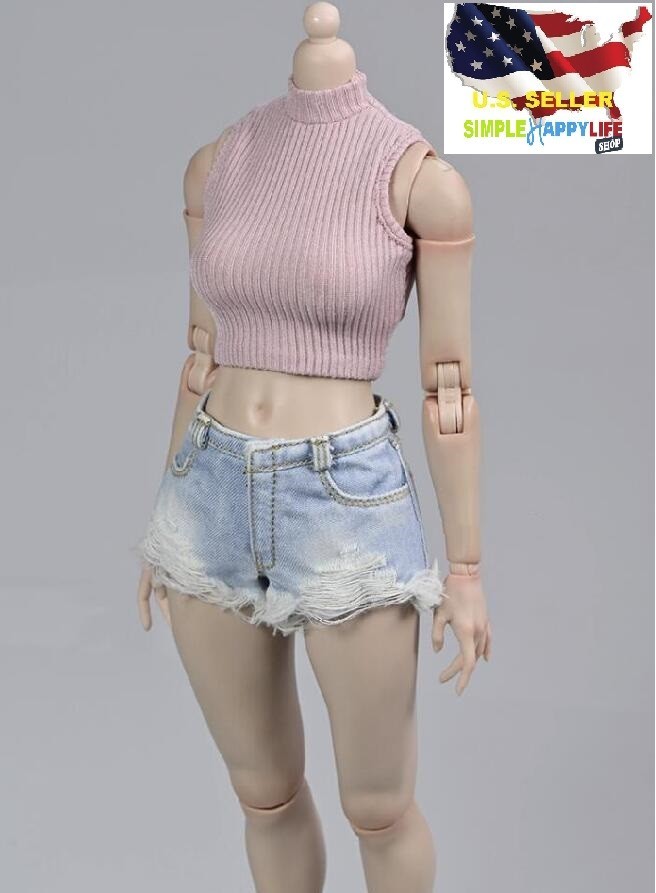 1/6 ripped denim shorts light blue for female 12″ figure Phicen worldbox ❶USA❶