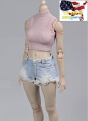 1/6 ripped denim shorts light blue for female 12″ figure Phicen worldbox ❶USA❶