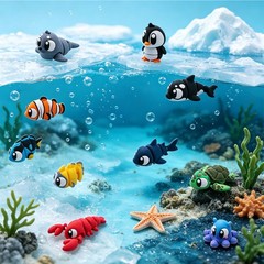 10PCS 3D Printed Ocean Animals Set for Goodie Bag Stuffers, Fidget Sea Animals