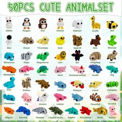 50pcs 3D Printed Articulated & Static Mini Animal Figures – Flexible & Decorativ
