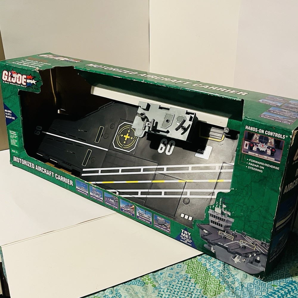 GI Joe USS Saratoga Motorized Aircraft Carrier W Box Jets Helicopter Works Video