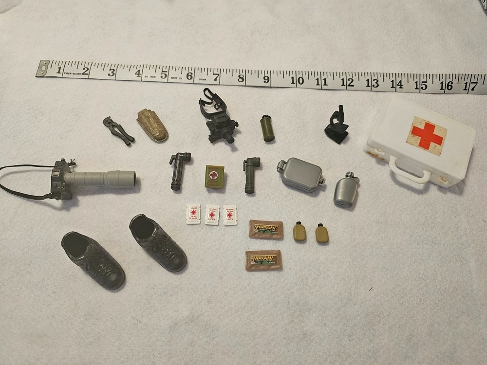 1:6 Scale Military Accessory Lot Medical, Gear, Shoes, Rations, More
