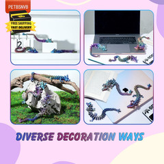 Three Color 12″ 3D Printed Dragon, Articulated Dragon, Crystal Dragon, Dragon Fi
