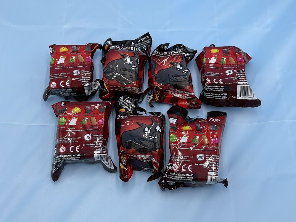 LOT OF 7 Exploding Kittens Backpack Hanger Blind Bag Mini Card NEW