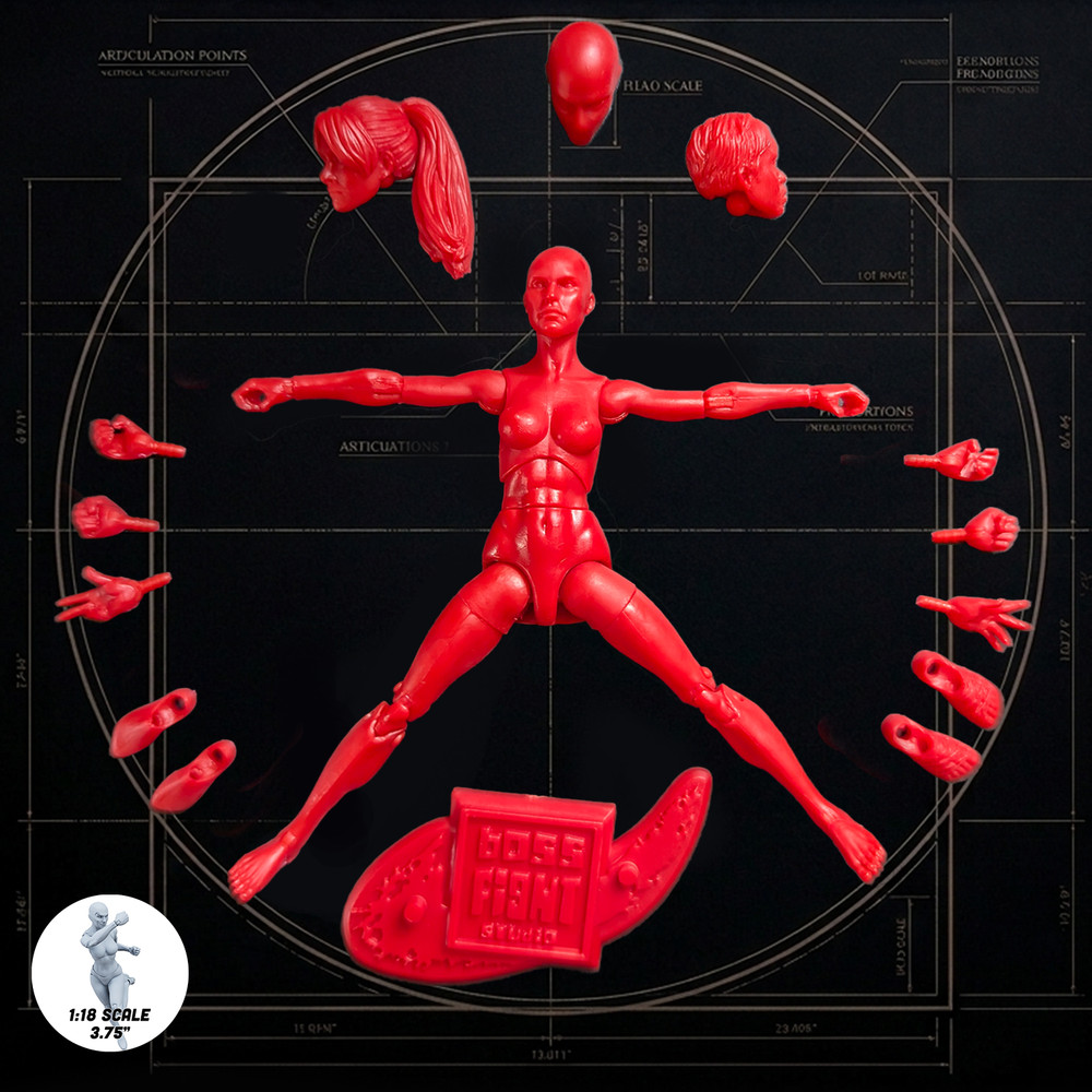 Vitruvian H.A.C.K.S. Superhero Red Blanks Female Action Figure – 1/18 Scale
