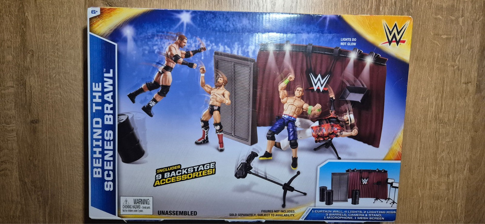 WWE Behind The Scenes Brawl Playset Backstage Promo Curtains Lights Rigs