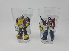 TRANSFORMERS Bumblebee & Optimus Prime, 8 oz drinking glasses 2015 Hasbro