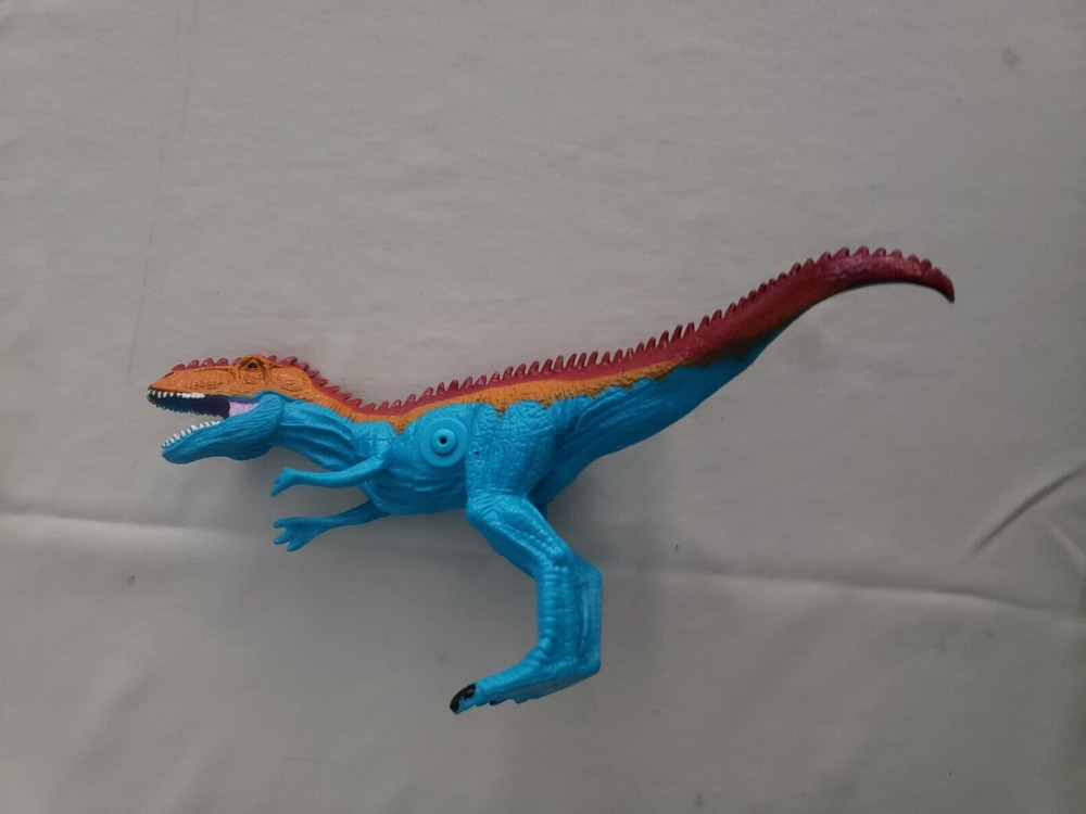 PLASTIC MULTICOLORED DINOSAUR Sounds 11″ LONG TESTED VIDEO