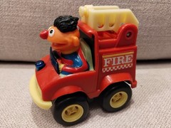 Sesame Street Fire Truck Ernie Red Pull Back’n Go Toy Car, Illco, Vintage, 1988