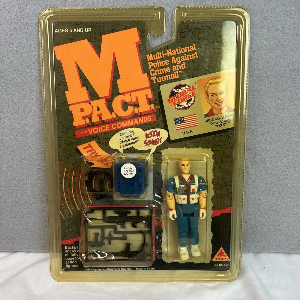 Toymax M PACT Tom Adams, Oxy Figure 1991 M P.A.C.T. Sealed New MOC Special Agent