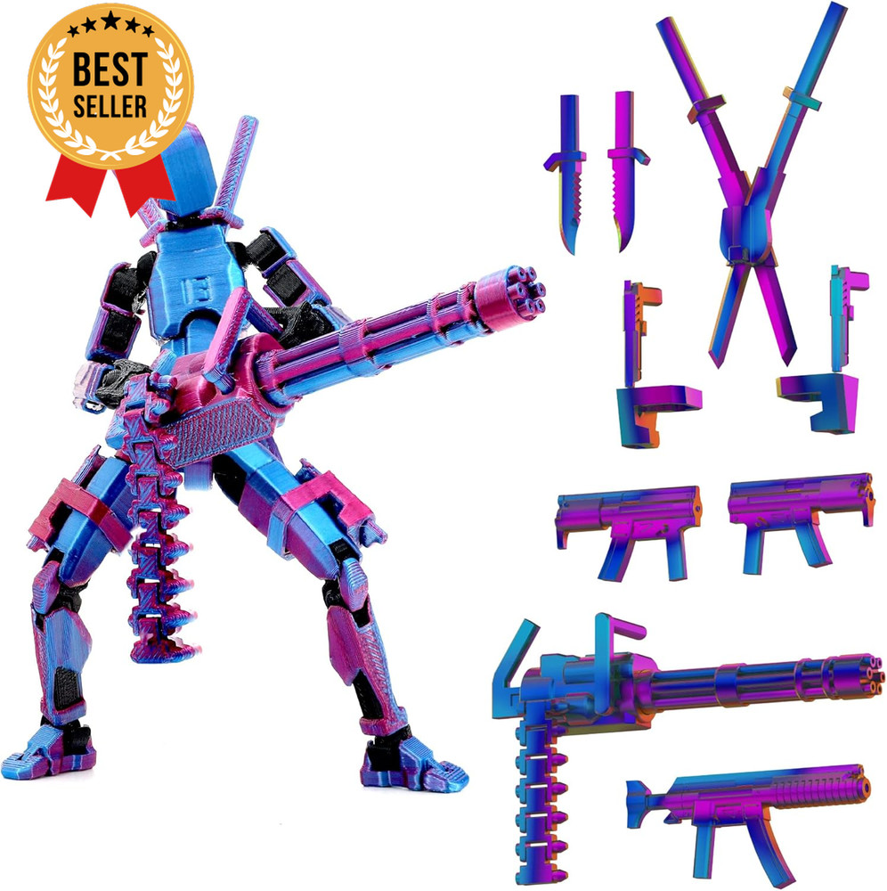 Gatling Gun Robot Action Figure Set 3D Printed Articulated Collectible Toy