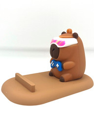 Capybara Phone Stand Flexible Plastic PVC w/ Capybara Figure Playing Video Games