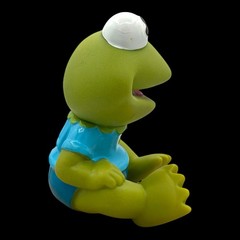 1984 Baby Kermit Frog Muppet Babies 4” Soft Vinyl Figure Head Turns Hasbro Vtg